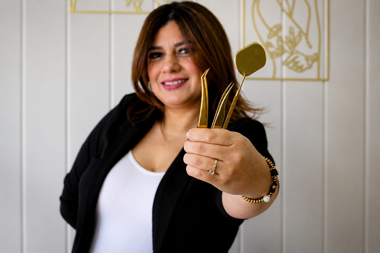 Gold lash tweezers and tools